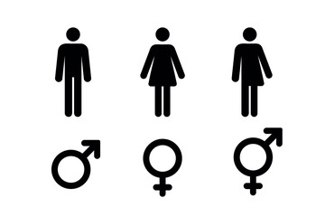 three genders icons, male female intersex signs, he she they symbol set, black vector design element