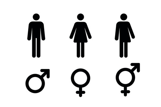 three genders icons, male female intersex signs, he she they symbol set, black vector design element