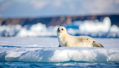 Arctic seal pup on ice floes