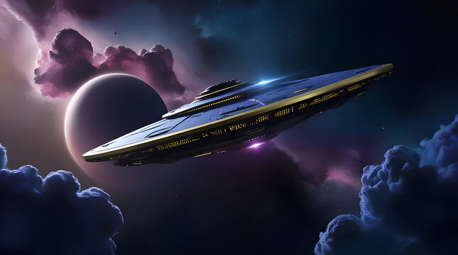 spaceship and planet - Powered by Adobe