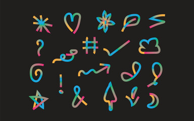 Colorful symbols on black background