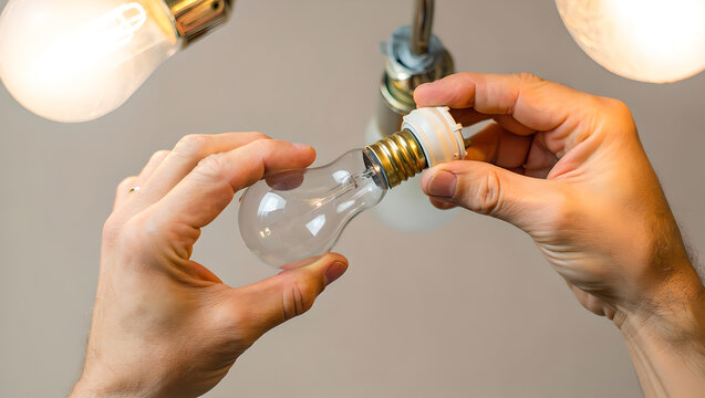 Home Improvement: A Person's Hands and a Light Bulb during a Maintenance Task.