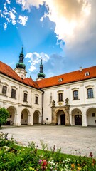 Naklejka premium European monastery courtyard, sunny day