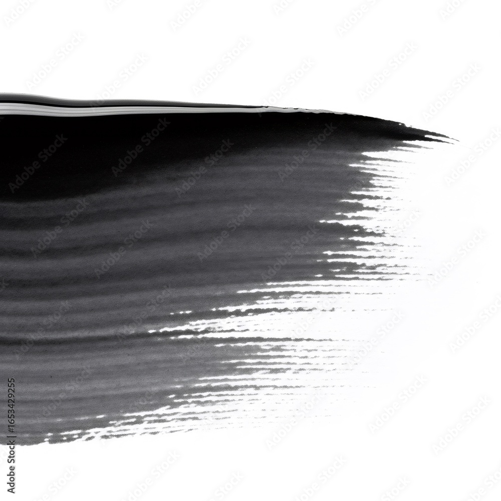Poster black paint brush stroke creating an abstract texture on a white background. ink smear for an artist