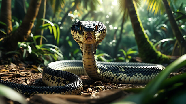 King Cobra in the wild rainforest - Powered by Adobe