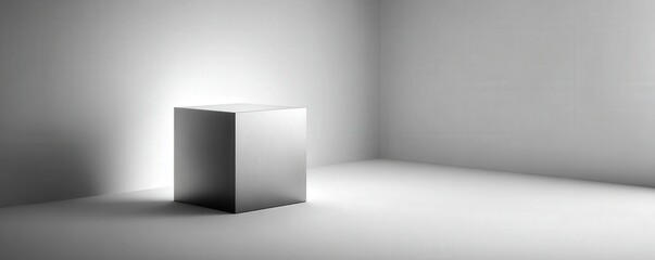 Fototapeta premium Silver Plinth in Minimalist Corner Studio
