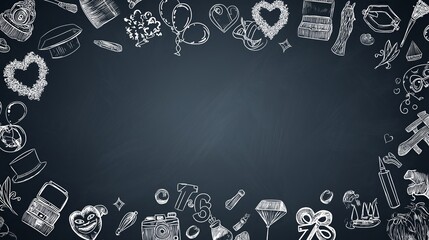 Creative chalkboard background with doodles for party decorations and events