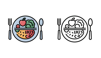 A Healthy Plate of Food an Illustration of a balanced Diet and Eating Utensils