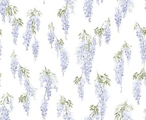 Delicate wisteria blooms hanging gracefully against a white background