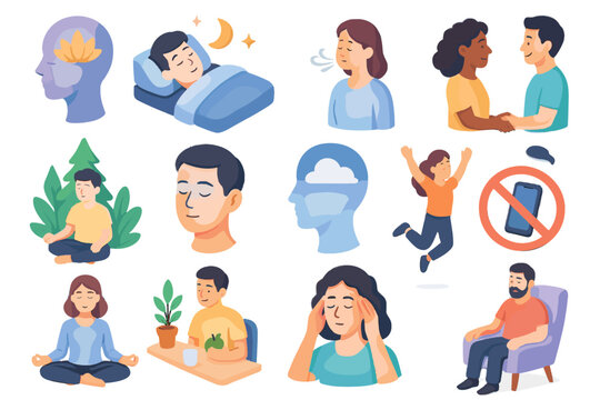 Vector detox eye rest icon focus deep sleep icons connection mind digital