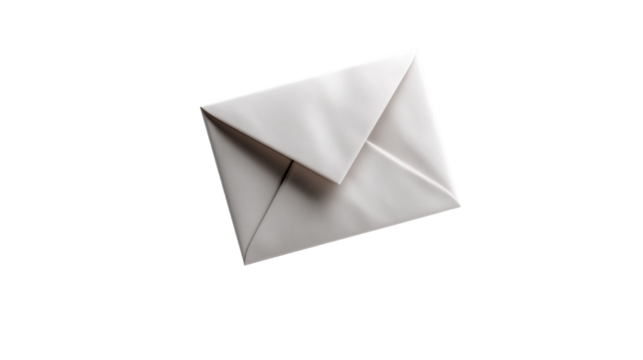 Minimalist mailing envelope presented in a modern floating style with a floating look effect. Absolutely no shadows and reflections, no support, no contact with the surface (no floor contact, no base)
