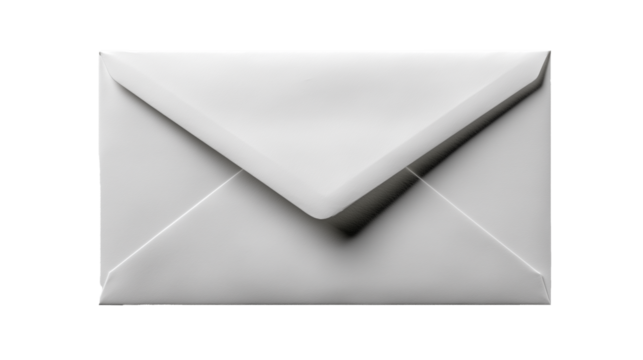 Minimalist mailing envelope presented in a modern floating style with a floating look effect. Absolutely no shadows and reflections, no support, no contact with the surface (no floor contact, no base)