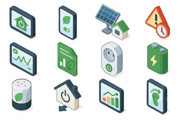 Display footprint smart home energy solar icon power appliance vector alert battery