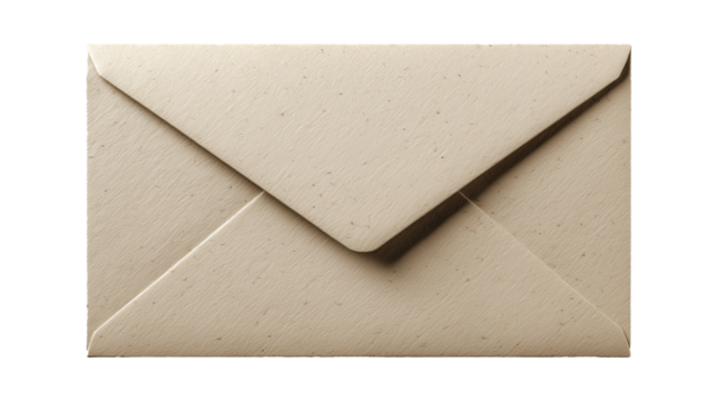 Minimalist mailing envelope presented in a modern floating style with a floating look effect. Absolutely no shadows and reflections, no support, no contact with the surface (no floor contact, no base)