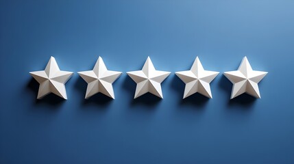 Five star review rating on blue background