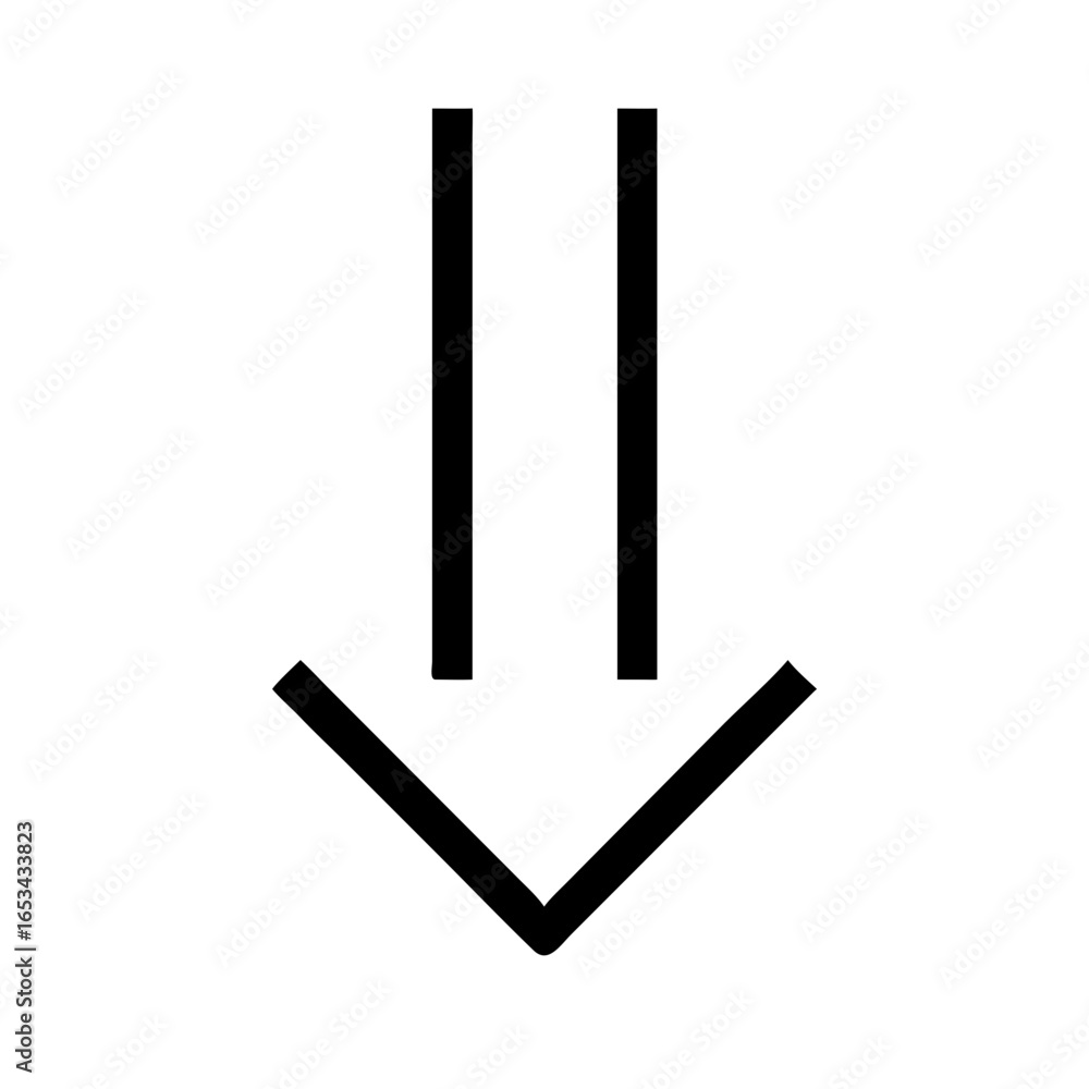 Poster a simple black arrow pointing downwards with two vertical lines above the arrow on white background