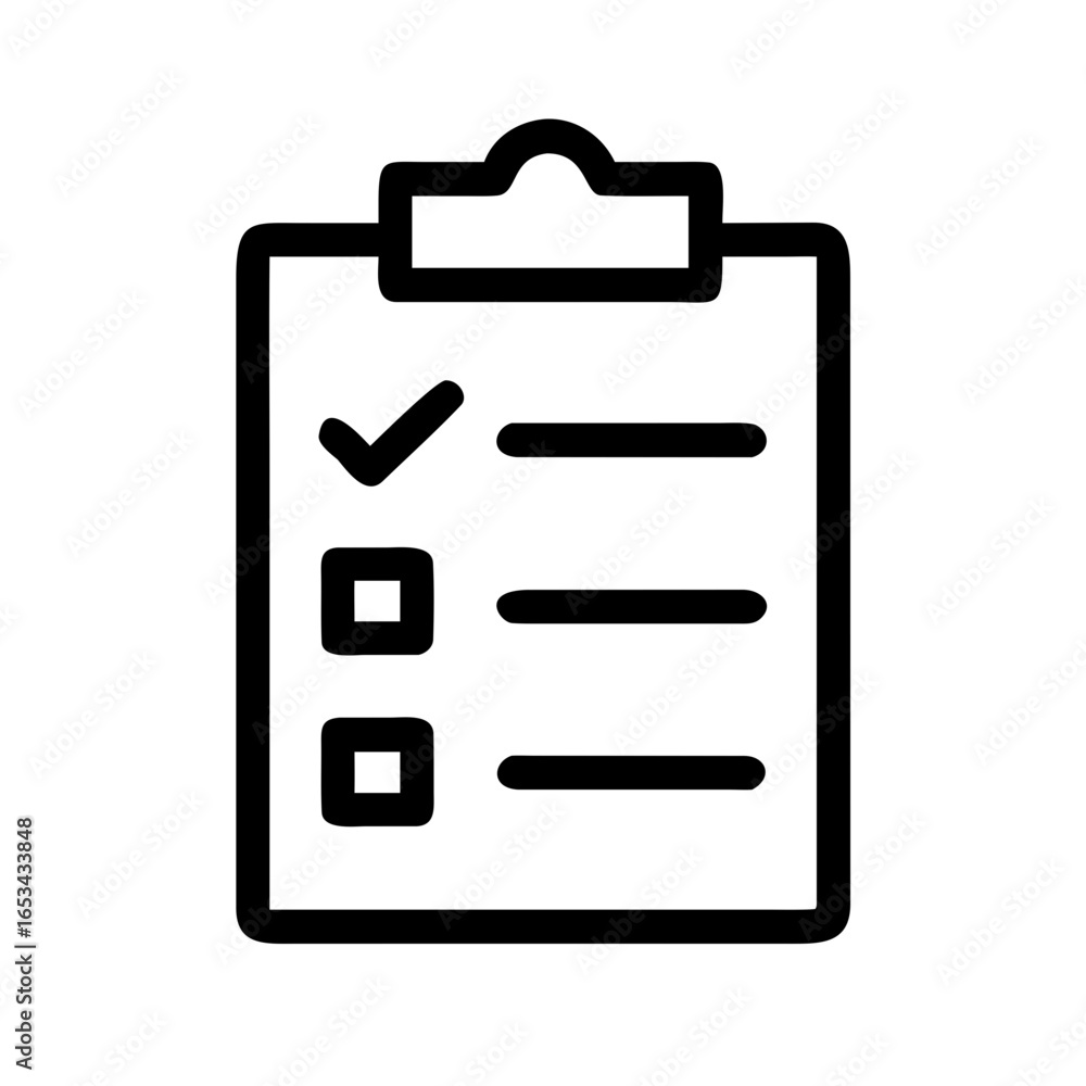 Poster illustration of a clipboard with a checkmark and two unchecked boxes and horizontal lines task list