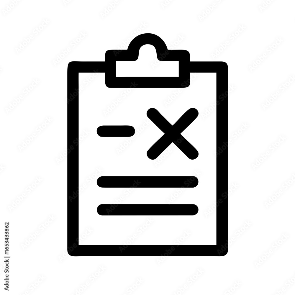 Aufkleber black outline of a clipboard with a cross mark and horizontal lines indicating notes on the page sho