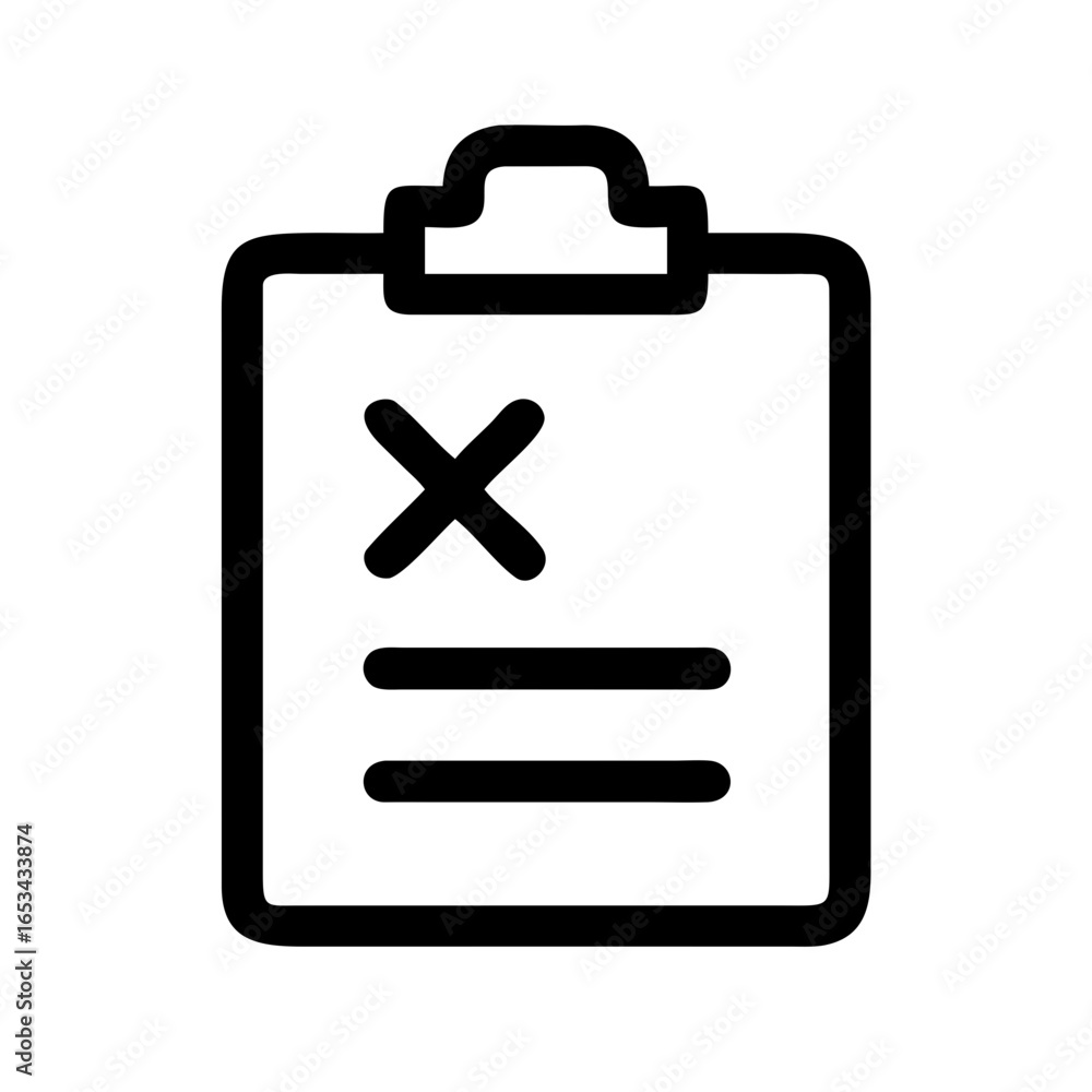 Aufkleber black outline of a clipboard with a cross mark and two horizontal lines on a white background surfac