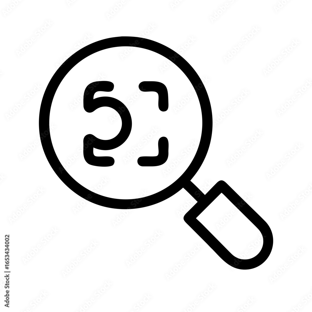 Poster magnifying glass focusing on a stylized number five enclosed in square brackets in a black outline s