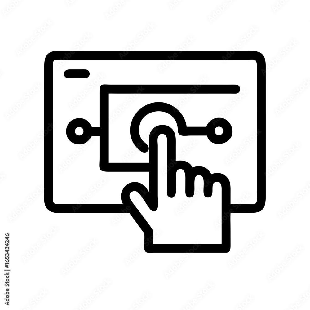 Poster hand interacting with a touchscreen interface showing a circuit diagram in black outline style icon
