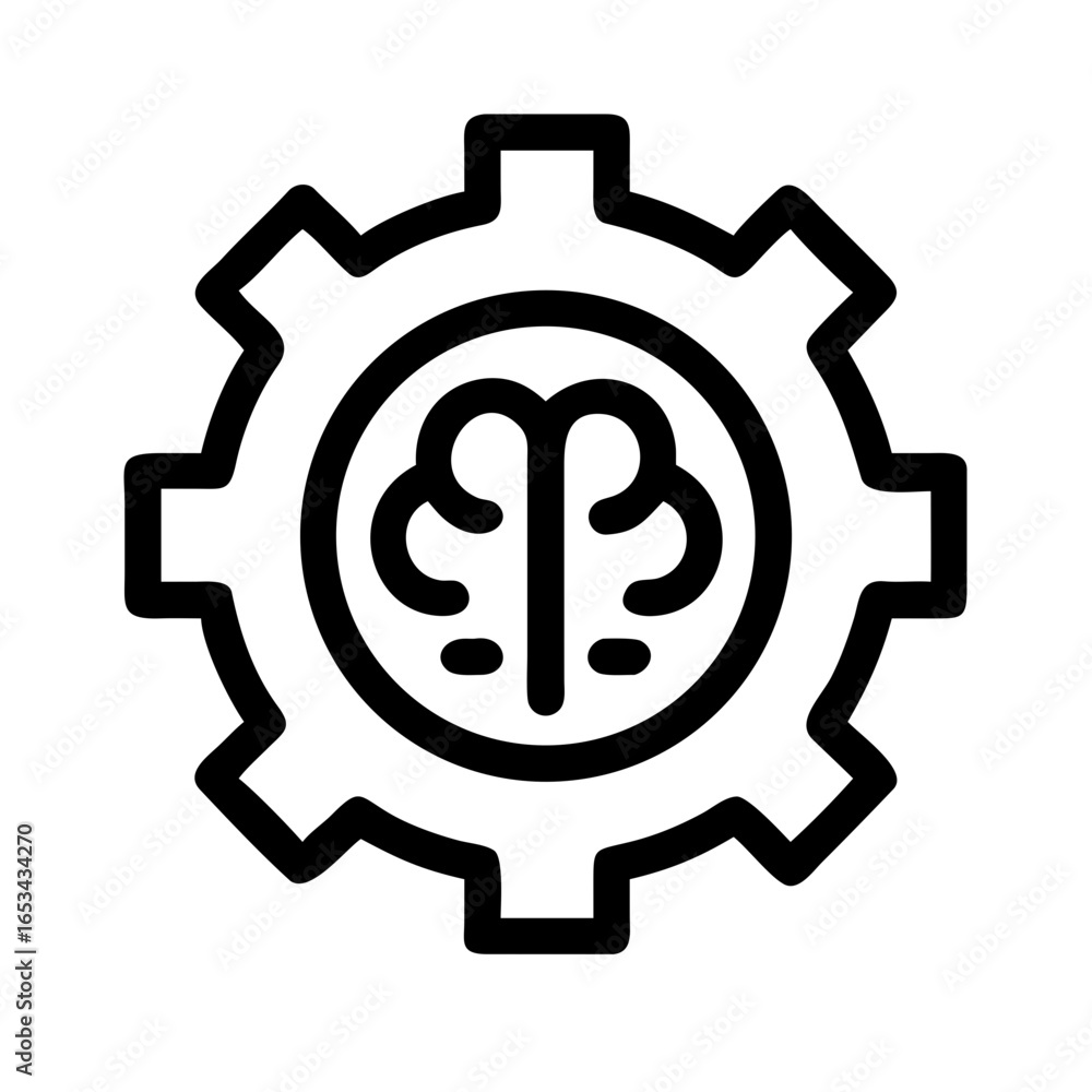 Poster gear outline containing a brain symbol representing artificial intelligence and machine learning con