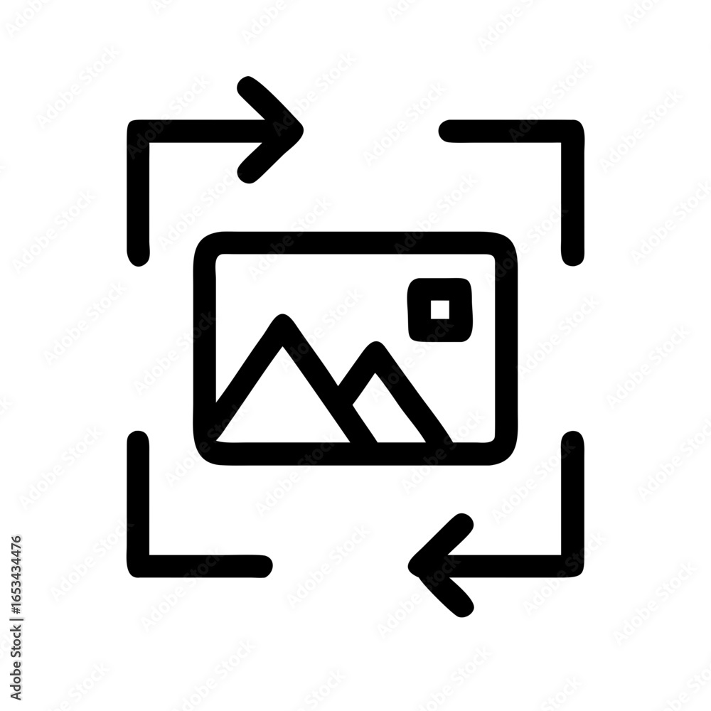 Poster image rotation icon with landscape and square inside, surrounded by arrow corners indicating rotatio