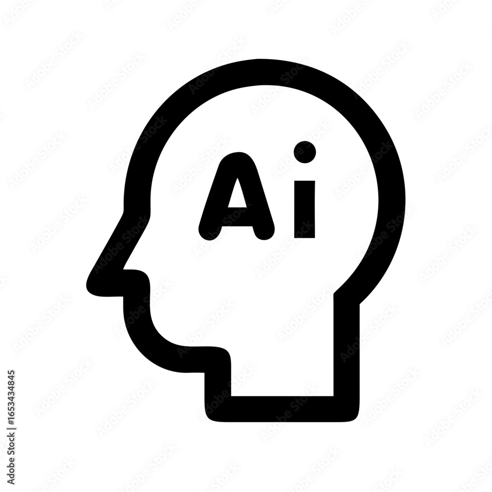 Poster outline of a human head with the letters ai inside representing artificial intelligence concept desi