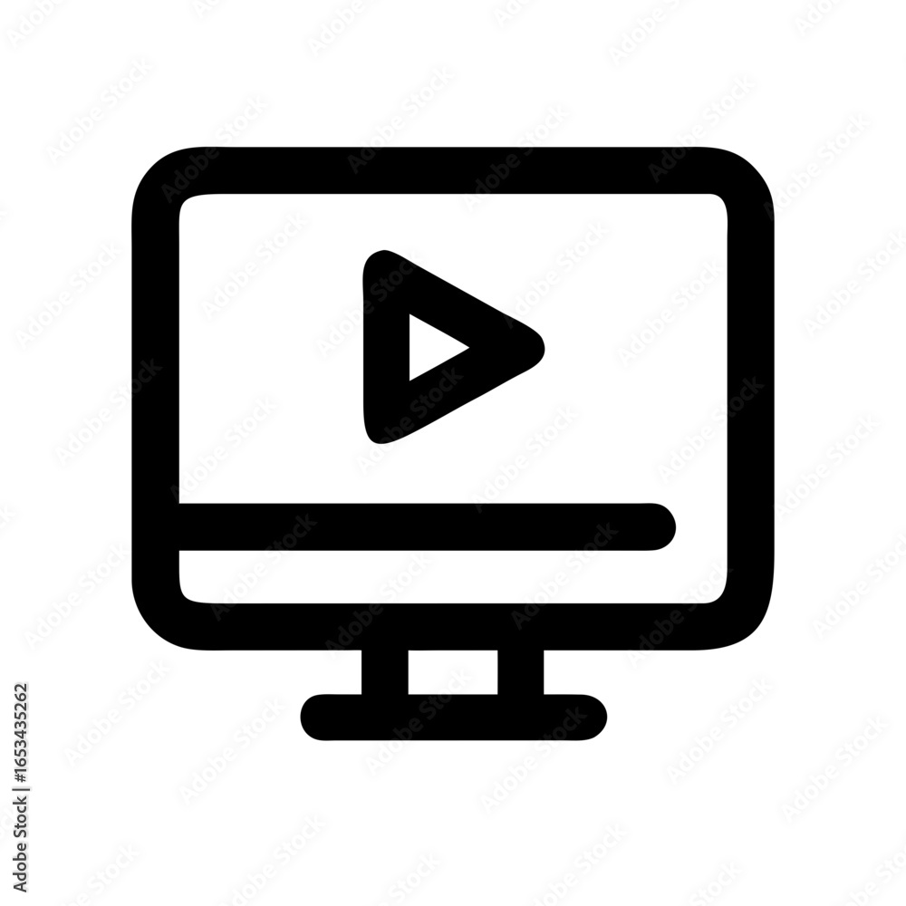 Poster video player on computer screen icon for streaming online media and play button interface design sym