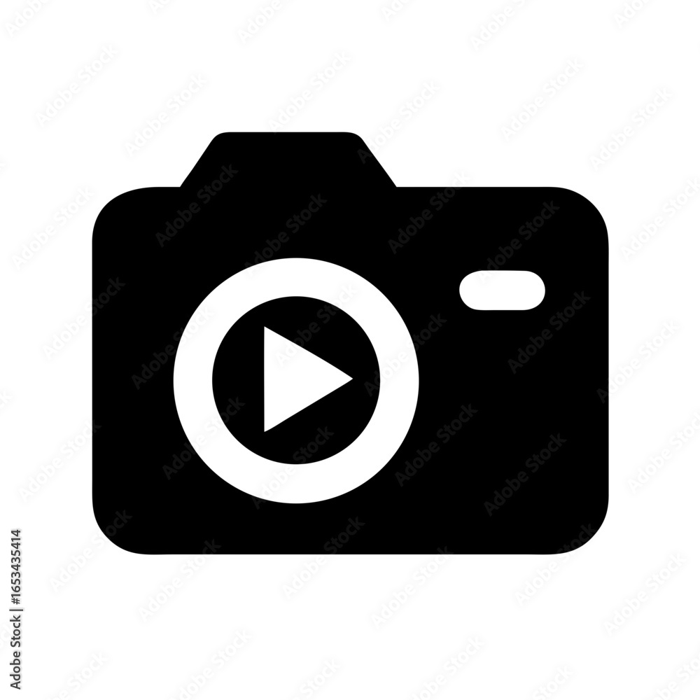 Poster video camera icon symbol for photography and videography with play button for multimedia content cre