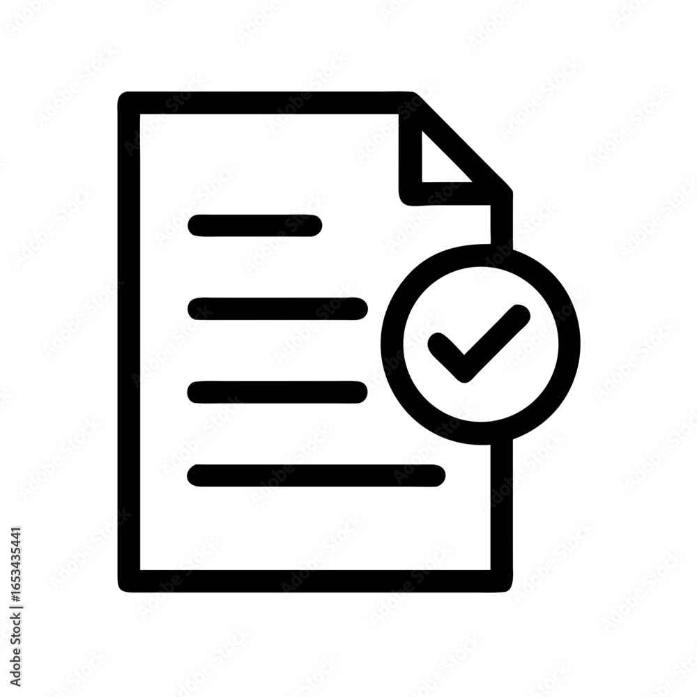 Poster completed document checklist icon for task management and project approval workflow with checkmark s