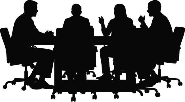 Silhouettes of Figures Seated Around a Conference Table in Discussion