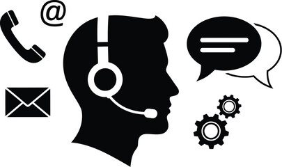 Silhouettes of Customer Support Icons - Headset, Chat Bubble, and More