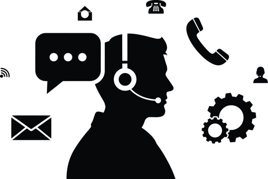 Silhouettes of Customer Support Icons - Headset, Chat Bubble, and More