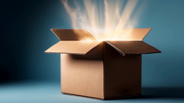 Open Cardboard Box with Glowing Light