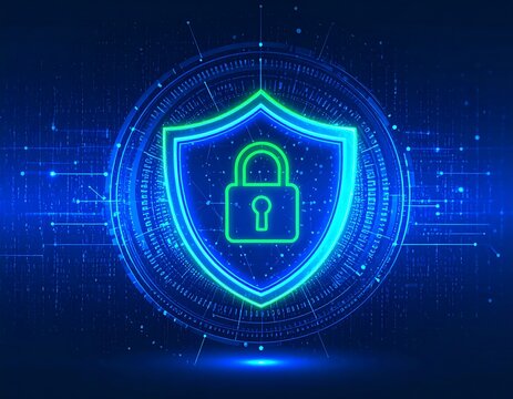 Digital shield with padlock graphic