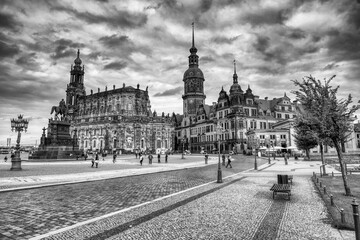 Dresden, Germany - July 15, 2016: Famous landmarks in Dresden main square with historic architecture and cultural heritage