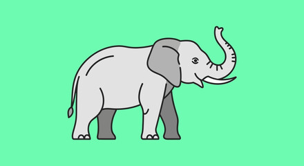Fototapeta premium Majestic Gray Elephant Standing with Trunk Raised on Light Green Background