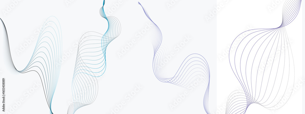 Poster abstract colorful set of wavy-like lines design colors on a white background creating a flowing and 