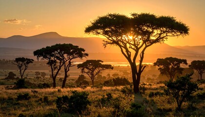 Fototapeta premium Golden Sunset over African Savanna