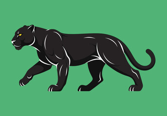 Naklejka premium Powerful Black Panther Vector Illustration Walking on Green Background