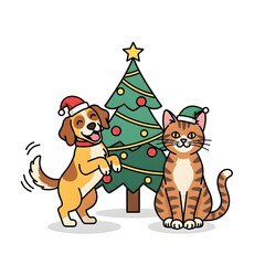 Obraz premium christmas cat and dog