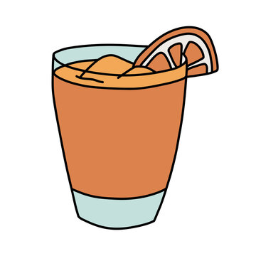 Illustration of Fresh Orange Juice with ice in a Glass 