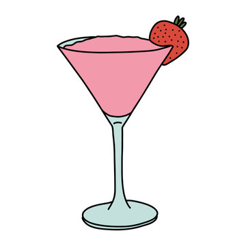 Glass of Pink Cosmopolitan Cocktail with a Strawberry 