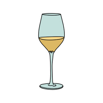 Vector Icon Illustration of a White Wine in a Glass