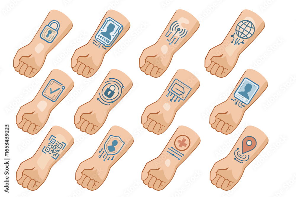 Poster scanner payment icons tattoo location vector smart patch embedded id icon control
