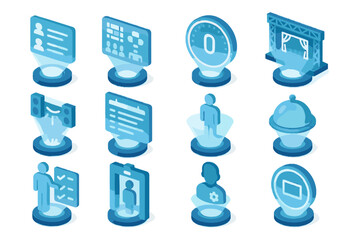 Stage sound event catering management holograms chart vector task seating tool checkpoint