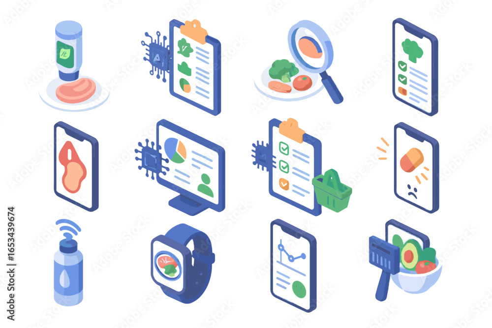 Aufkleber detection emergency allergy vector management icon ai sensor assistant diet meal checker