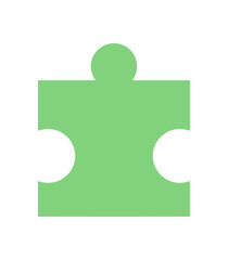 Fototapeta premium Flat green jigsaw puzzle piece silhouette. Simple puzzle tile for boardgame or table game. Versatile leisure or toy element, playful activity concept, isolated format. Ideal for template graphic use.