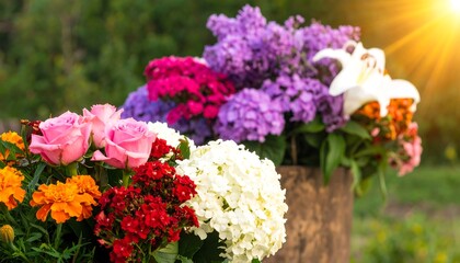 Colorful flower bouquet in a garden setting